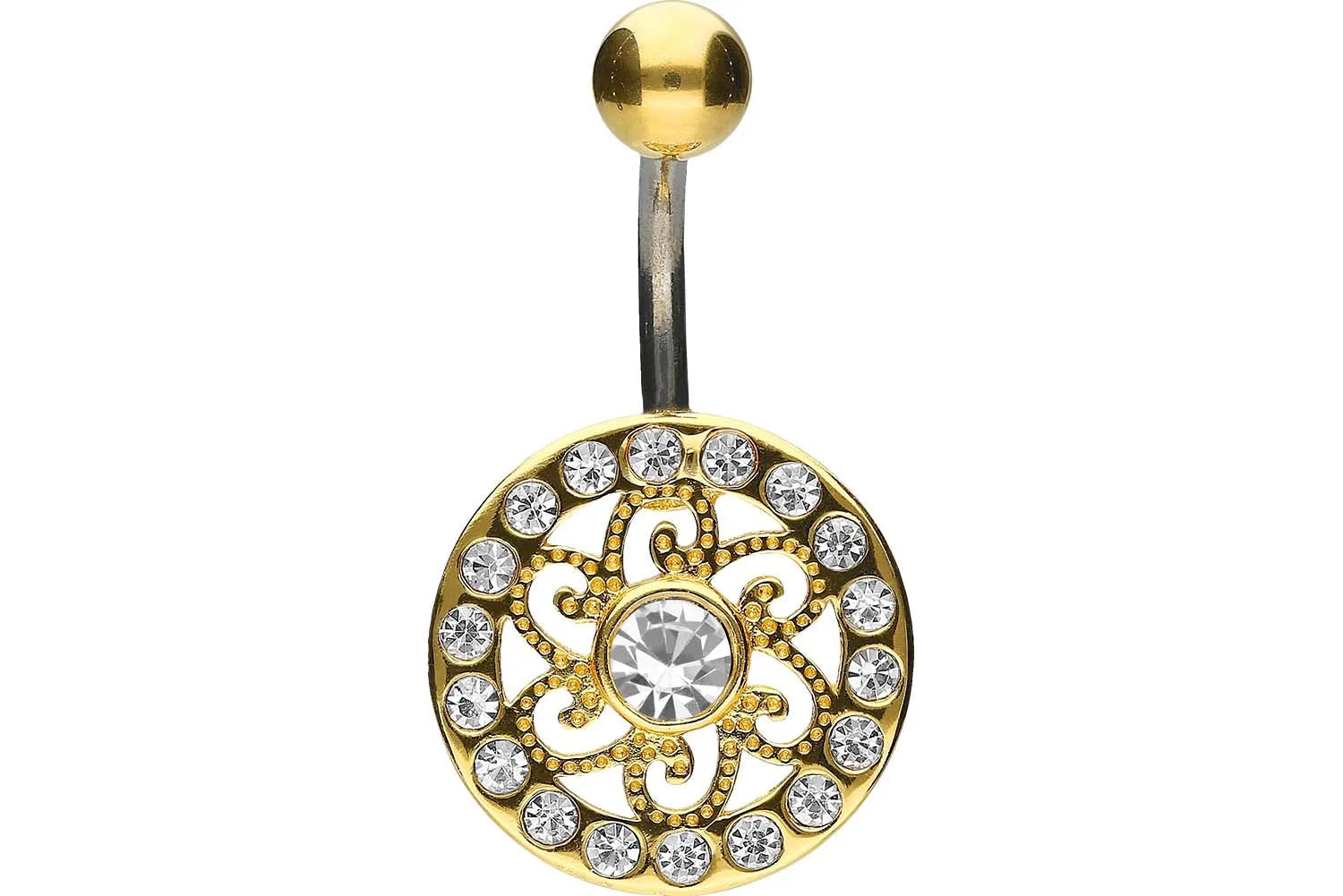 Titanium & 925 silver Belly Button Ring - Crystal Mandala