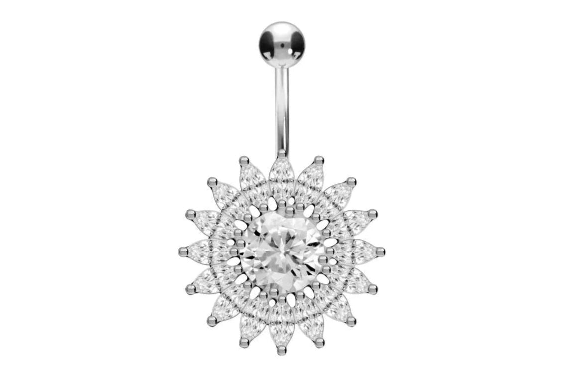 Titanium/ 925 silver - Belly Button Piercing Extravagant Crystal Sun