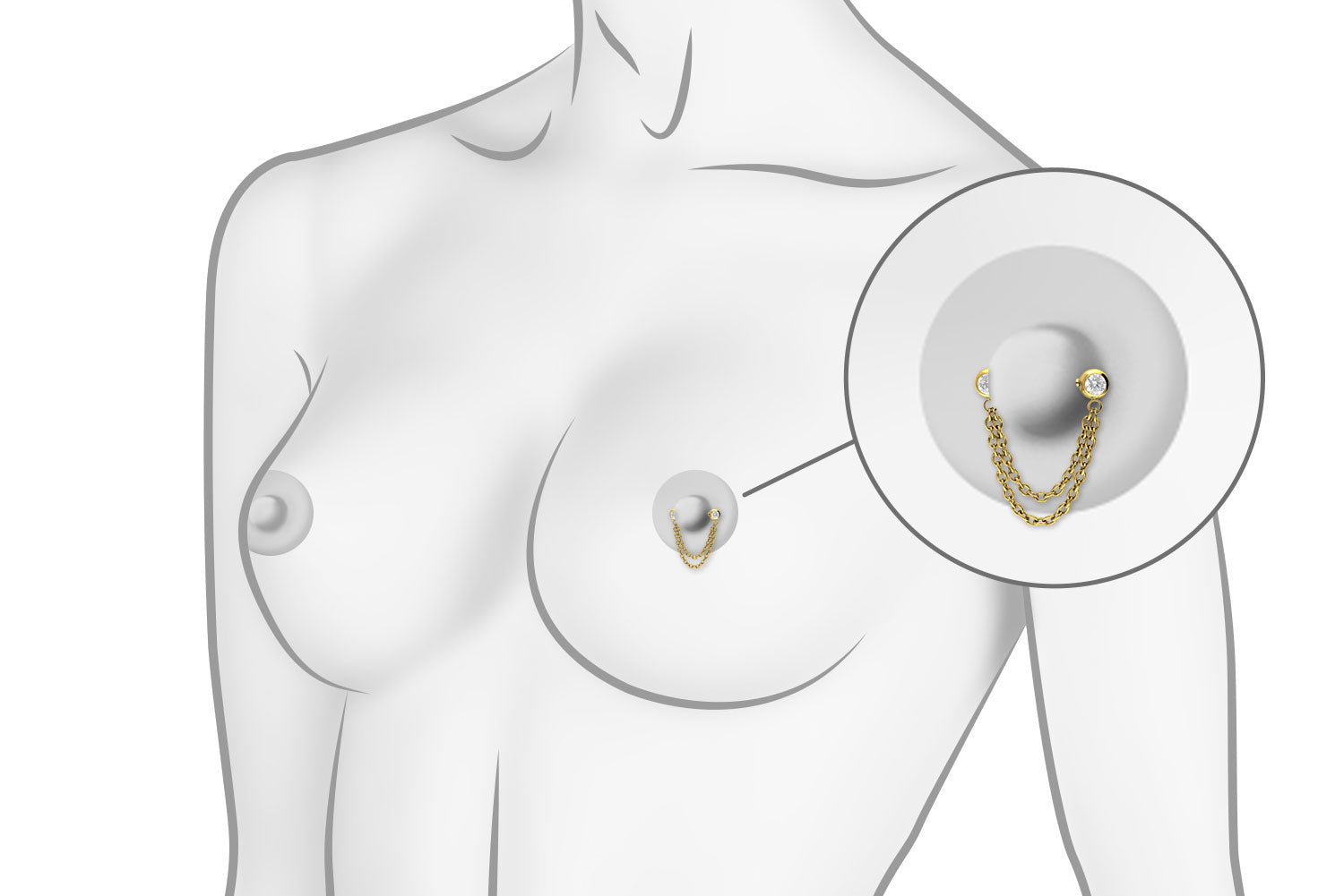 Titanium Push Pin Nipple Barbell - Crystals & Dangling Chains