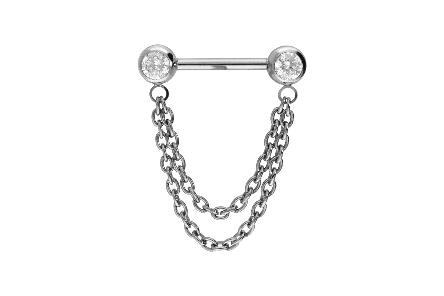 Titanium Push Pin Nipple Barbell - Crystals & Dangling Chains