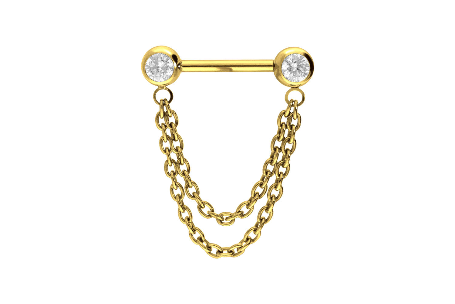 Titanium Push Pin Nipple Barbell - Crystals & Dangling Chains