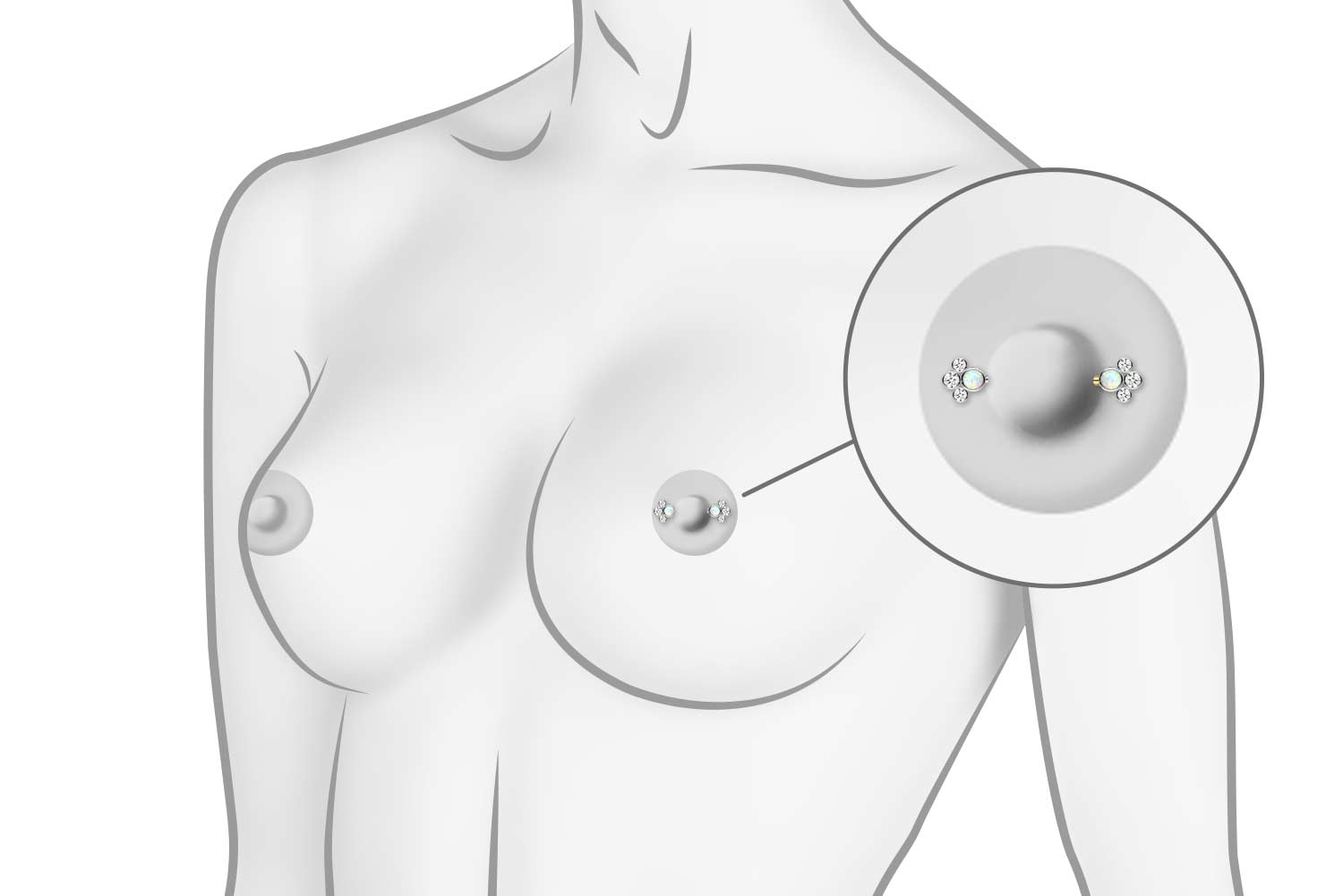 Titanium Push Pin Nipple Barbell - Cute Crystals & Opal