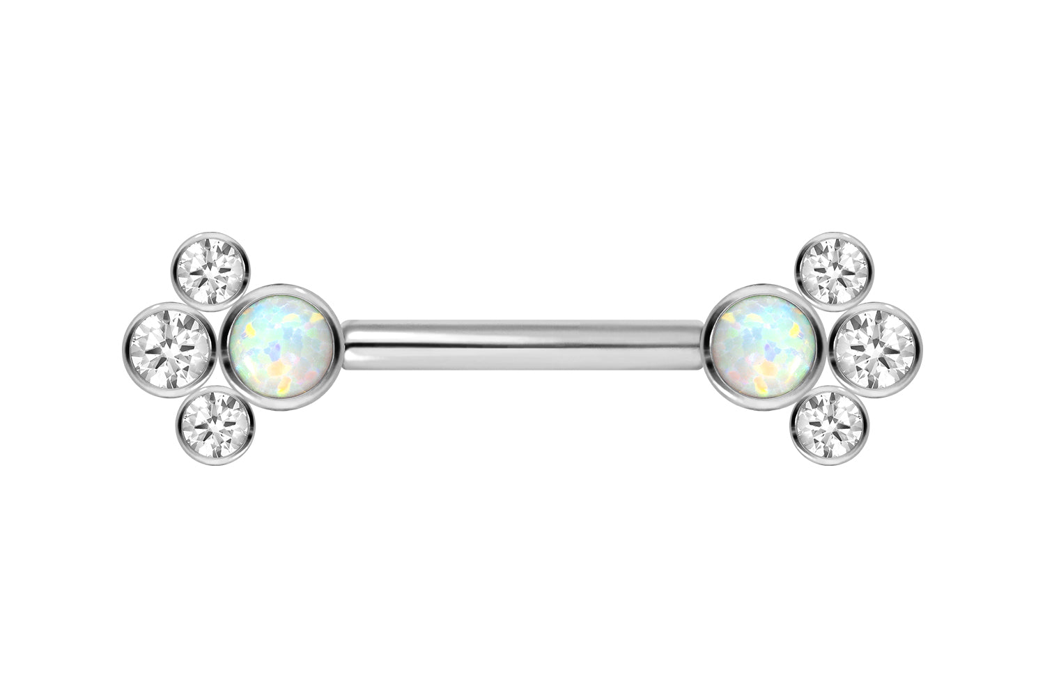 Titanium Push Pin Nipple Barbell - Cute Crystals & Opal