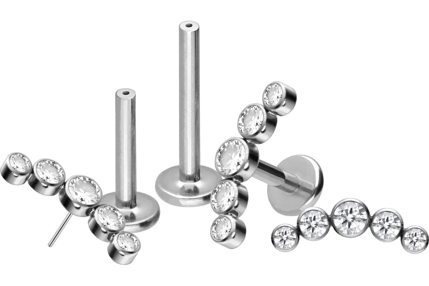 Titanium Push Pin Flat Back Stud - Rounded Crystal Curve