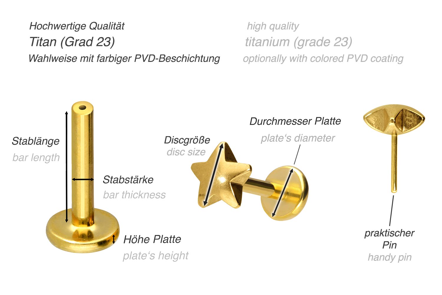 Titanium Push Pin Flat Back Stud - Cute Star