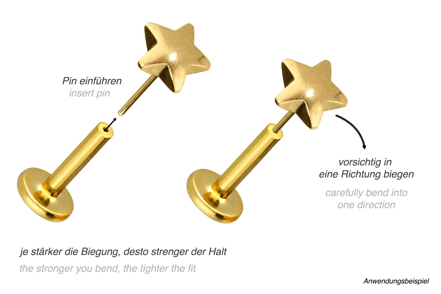 Titanium Push Pin Flat Back Stud - Cute Star