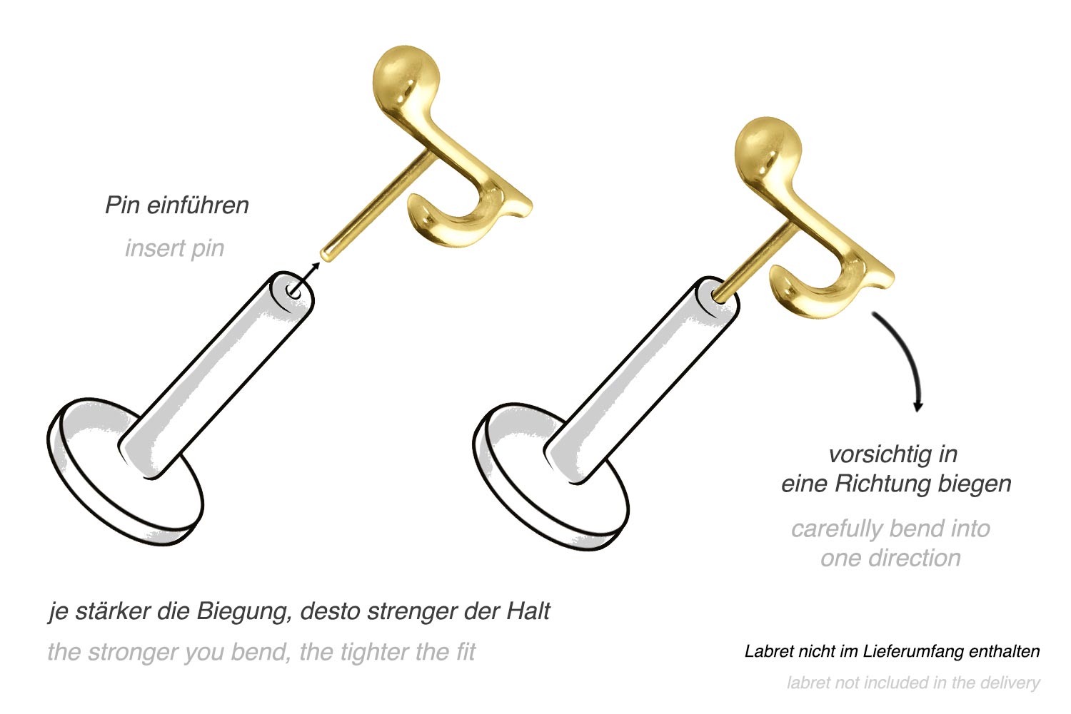 Titanium Push Pin Flat Back Stud - Dainty Music Note