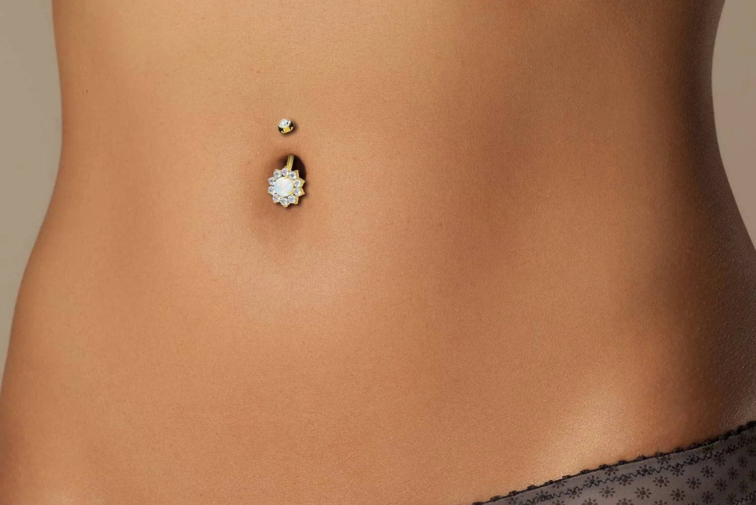 Titanium Belly Button Ring - Shiny Opal Flower