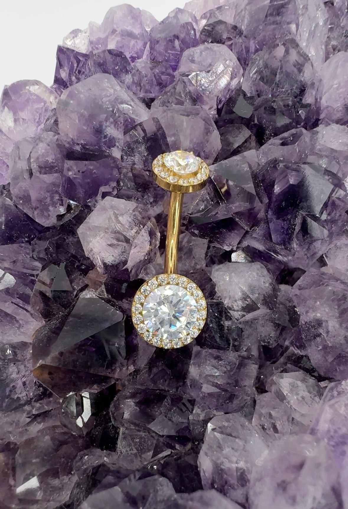 Titanium Belly Button Ring - Elegant Crystal Halos