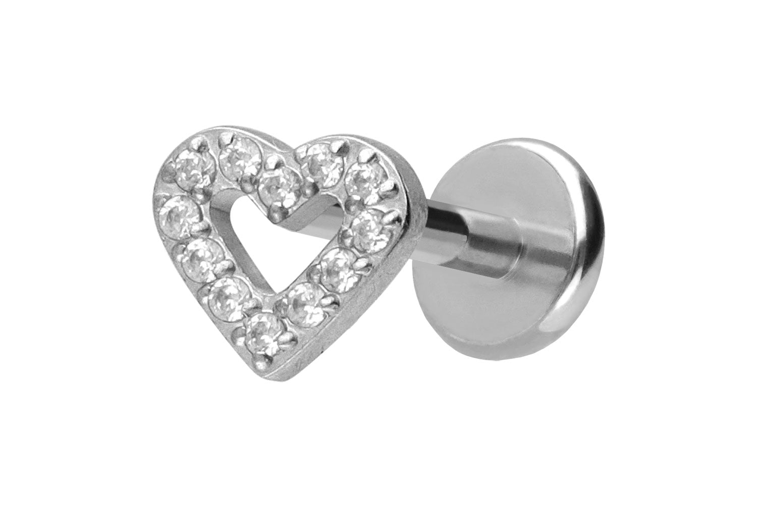 Titanium Push Pin Flat Back Stud - Mini Crystal Heart