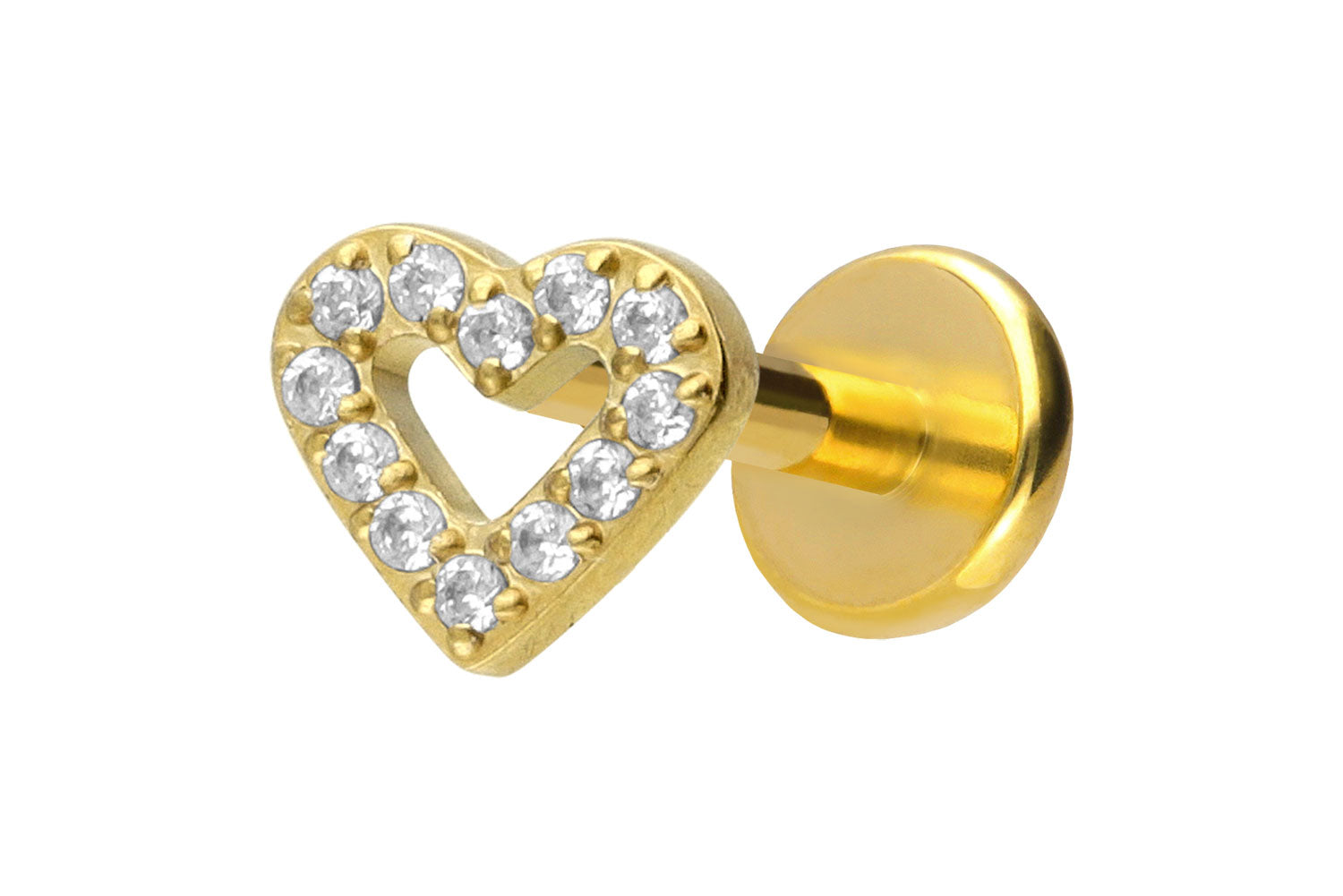 Titanium Push Pin Flat Back Stud - Mini Crystal Heart