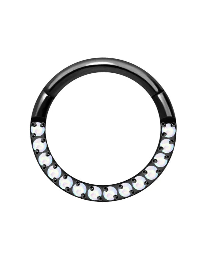 hypoallergenic black septum jewelry with dainty white opals