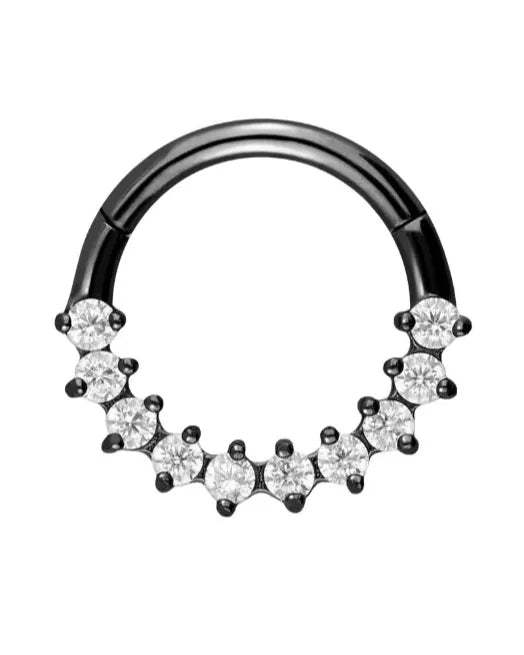 black hoop for septum and daith piercing featuring dainty crystals