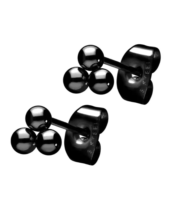 non-tarnish black stud earrings featuring 3 dainty balls