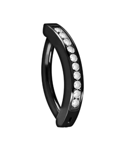 hypoallergenic black belly ring featuring a hoop design and dainty crystals
