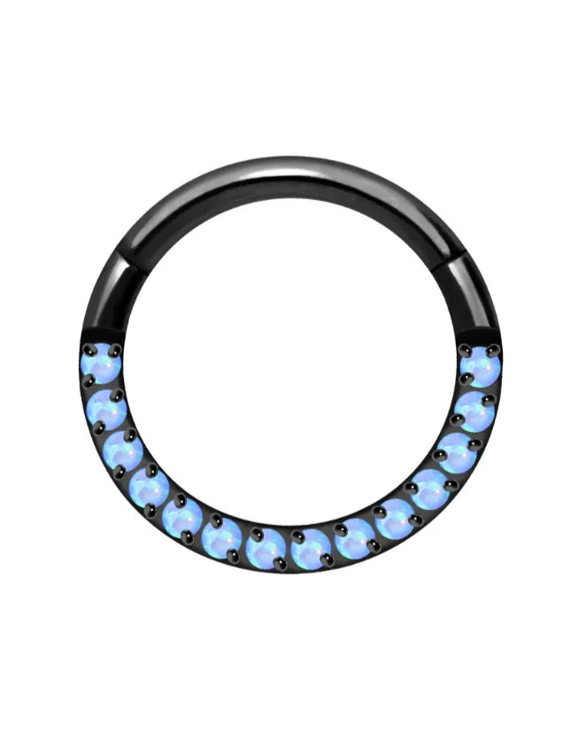 hypoallergenic black septum jewelry with dainty blue opals