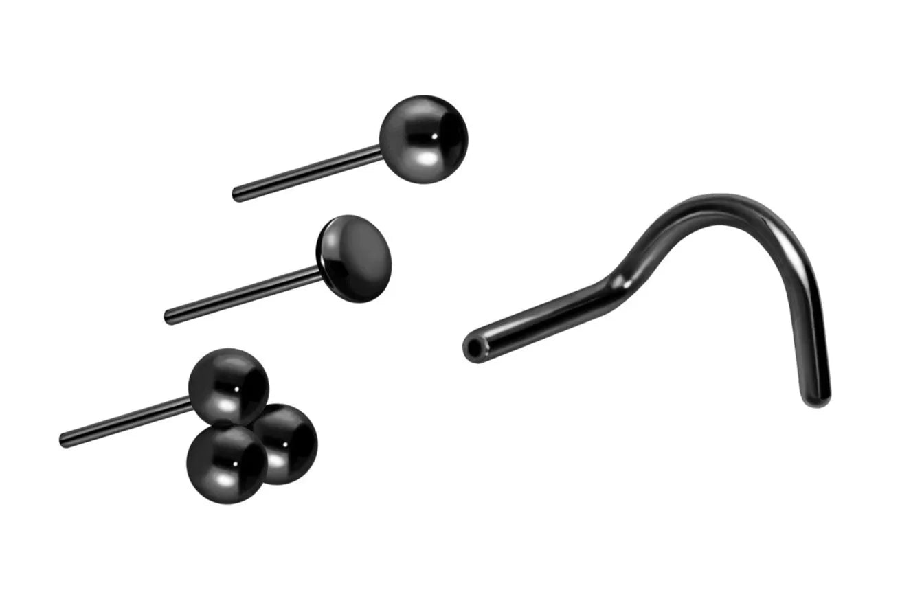 black nose ring featuring 3 different simplistic design replacements