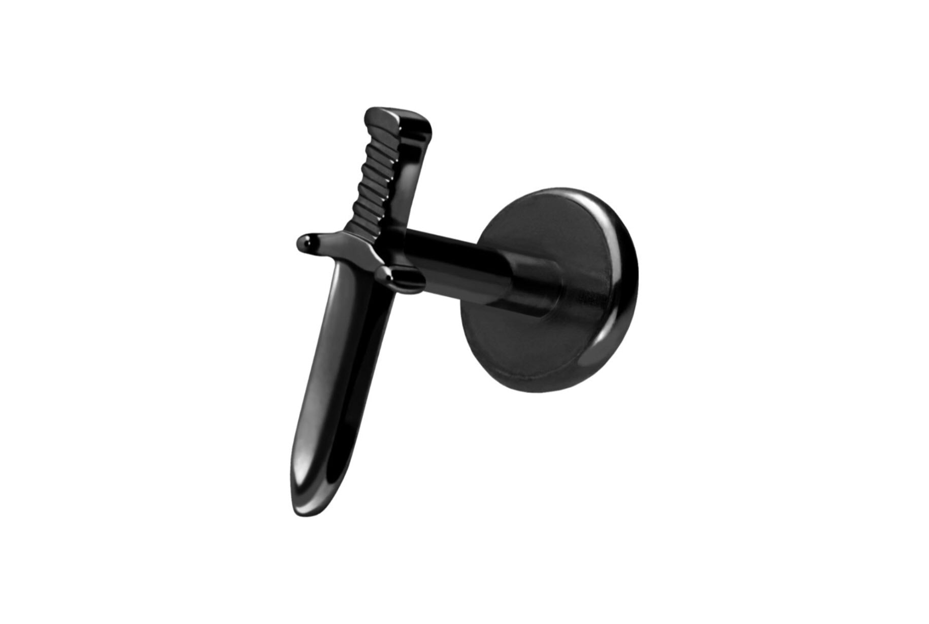 non-tarnish flat back earring with a black dagger design