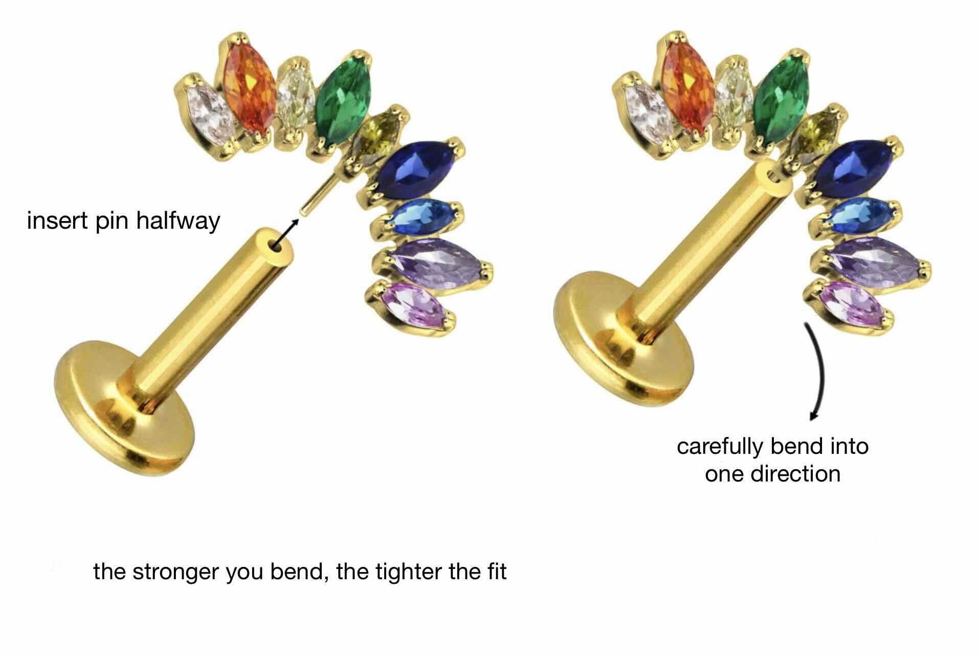 fitting instructions for colorful push pin flat back earring