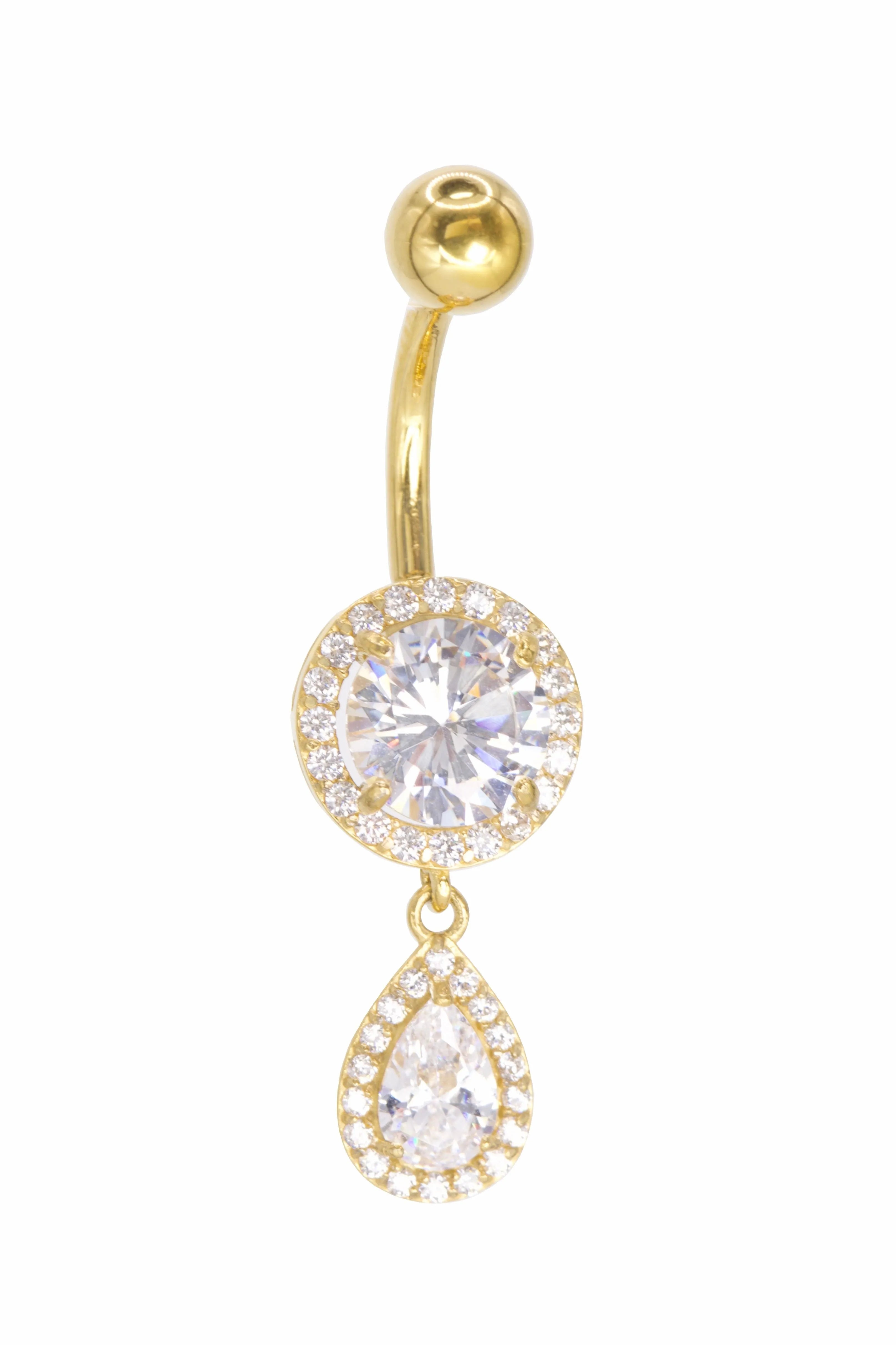 gold dangle belly ring featuring an exquisite design