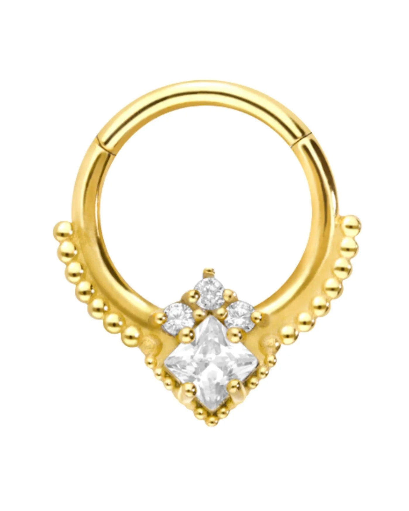 gold daith jewelry featuring a beaded crystal design