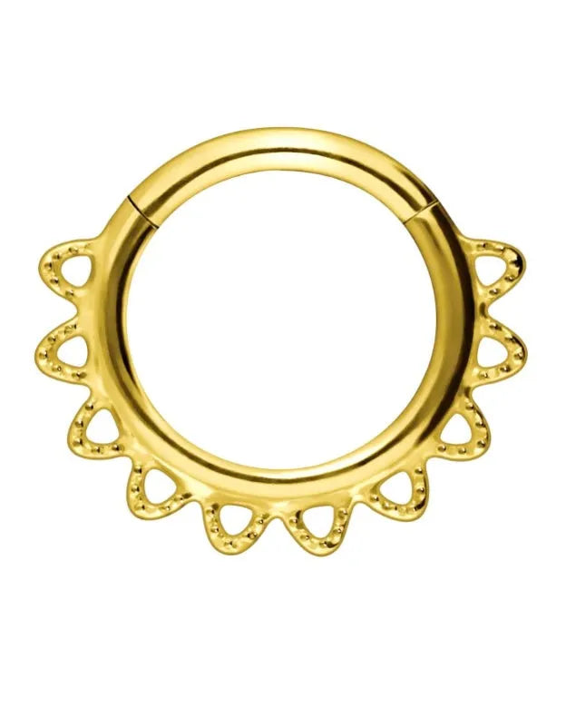 gold septum jewelry featuring a dainty design