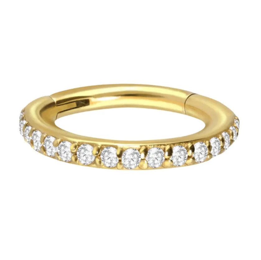 non-tarnish gold hoop for ear piercings with dainty crystals