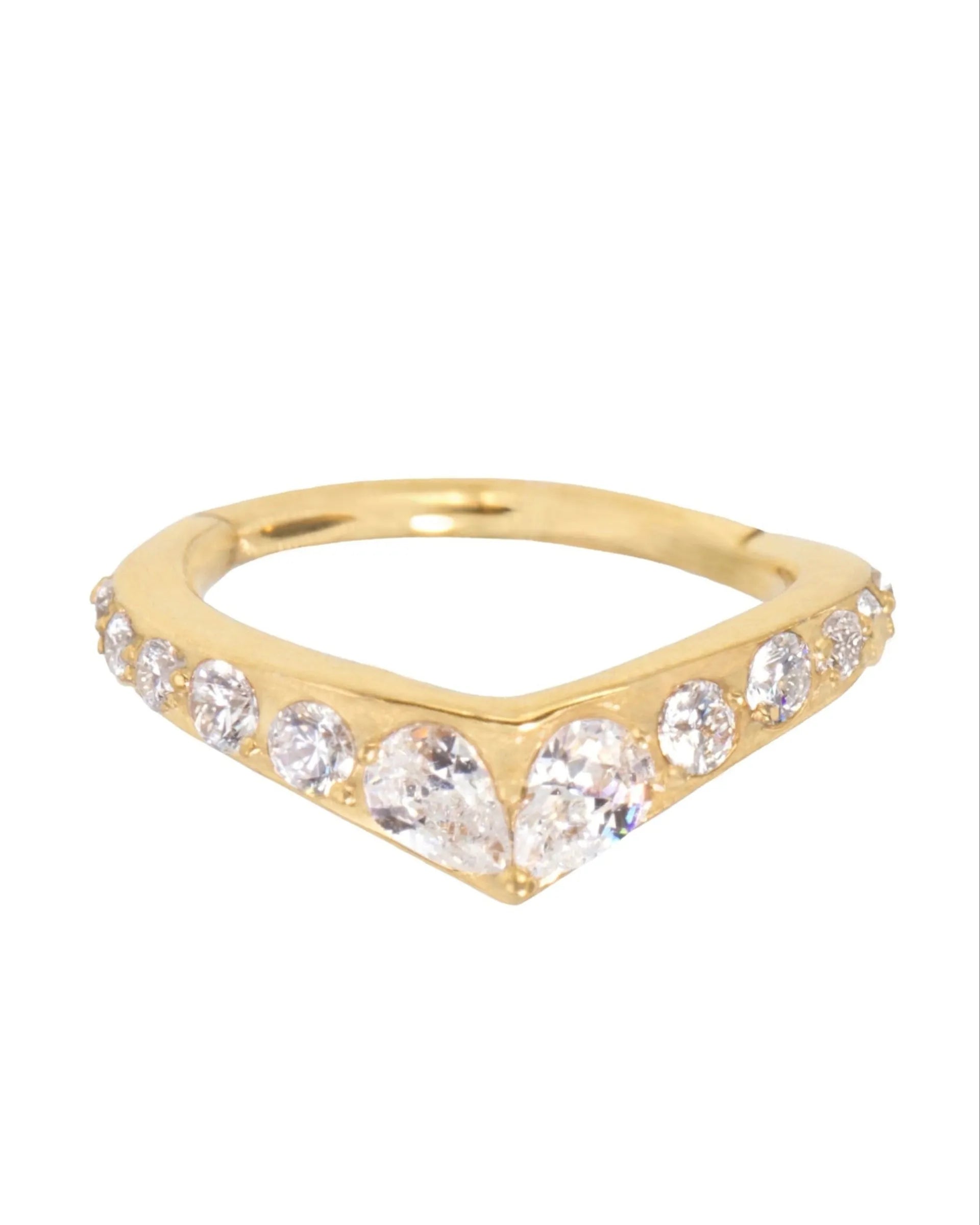 gold conch hoop featuring a sparkly pointy design
