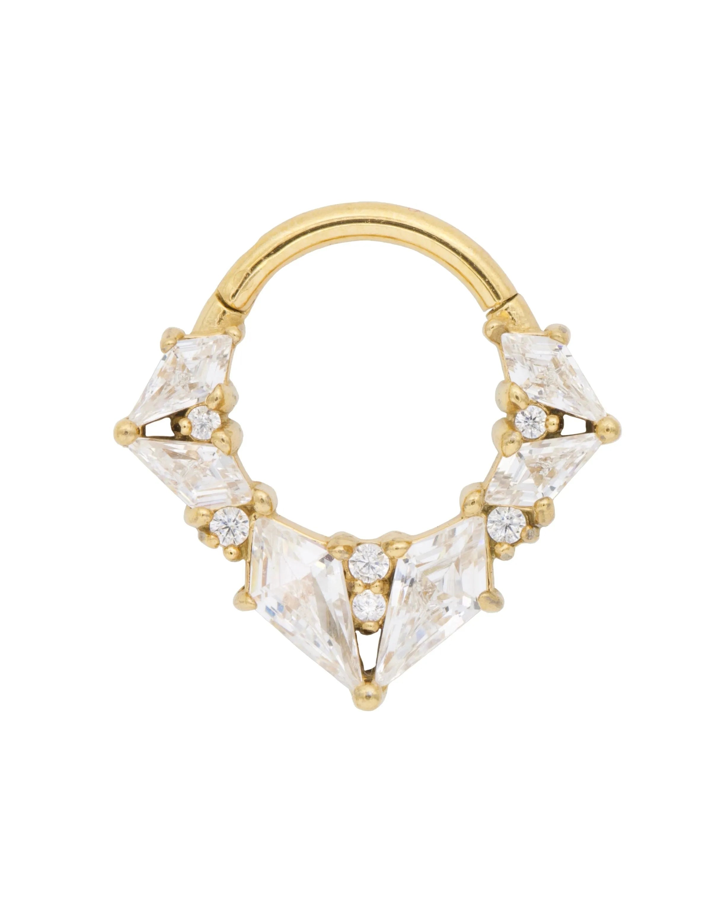 gold septum & daith jewelry featuring an extravagant crystal design