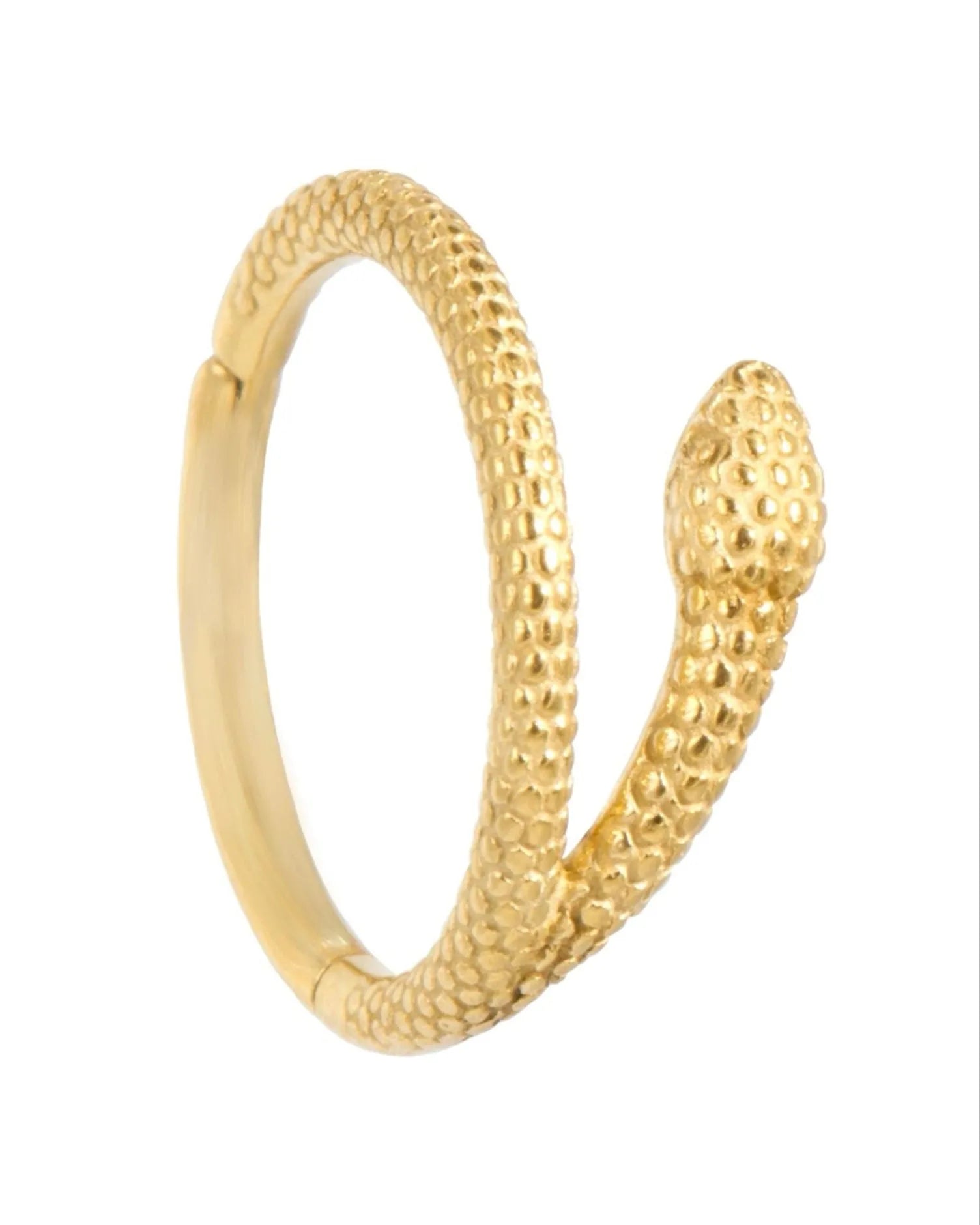 gold cartilage hoop featuring a wrapping snake design