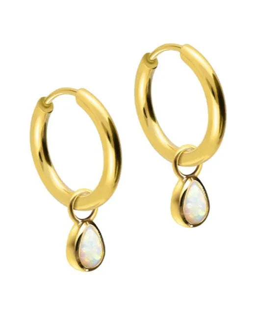non-tarnish gold dangle hoop earrings with cute opals