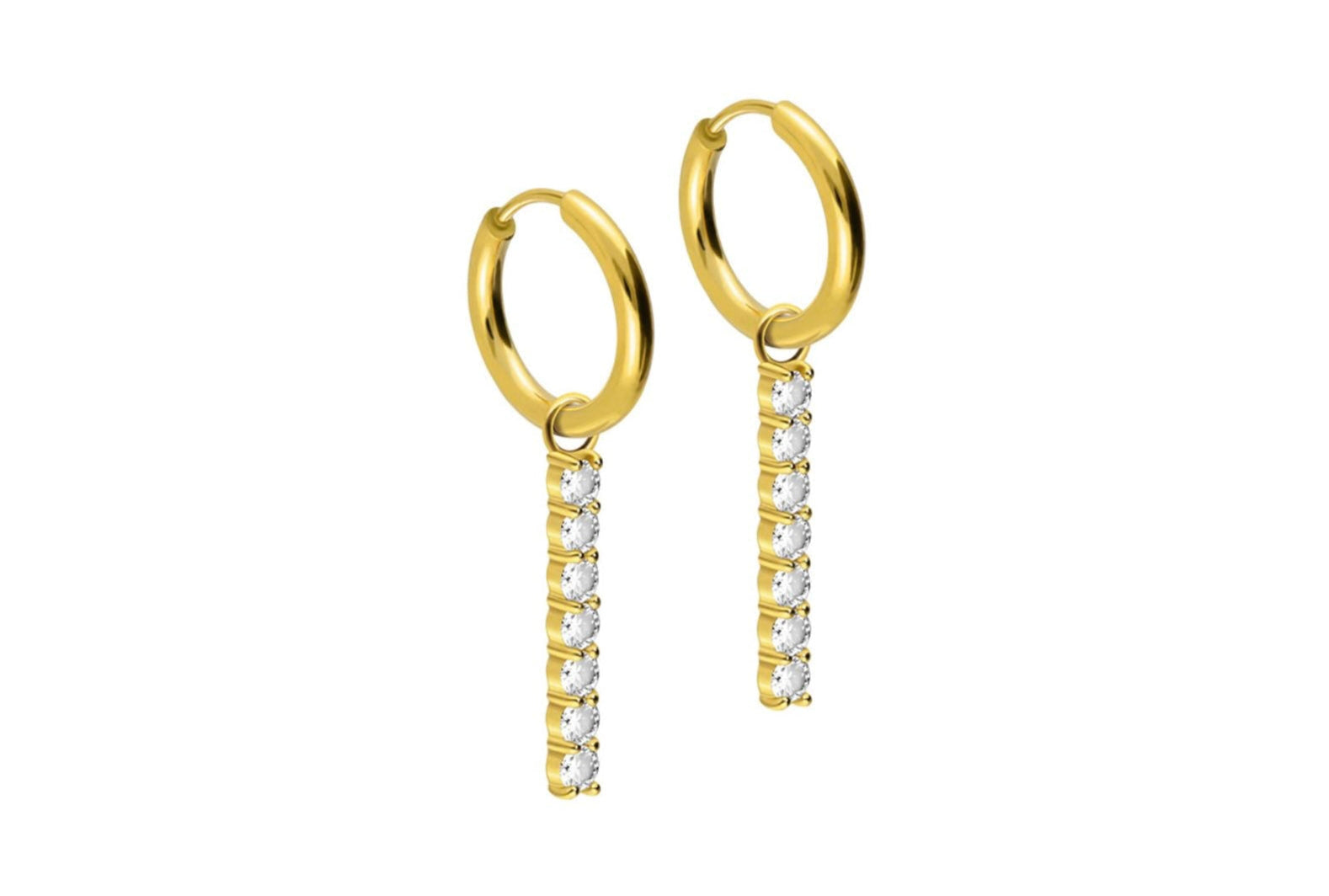 gold dangle hoop earrings with an elegant diamond design