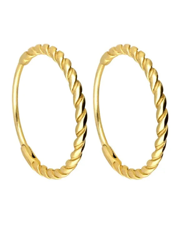 gold hoop earrings featuring a dainty twisted design
