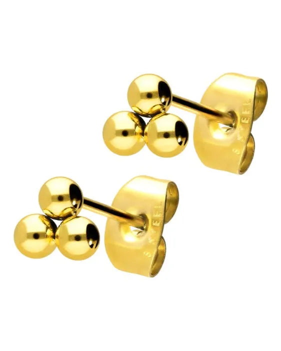 non-tarnish gold stud earrings featuring 3 dainty balls