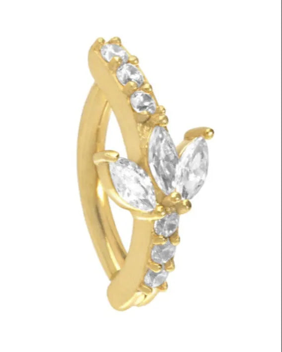 hypoallergenic gold belly ring featuring a hoop with a crystal lotus