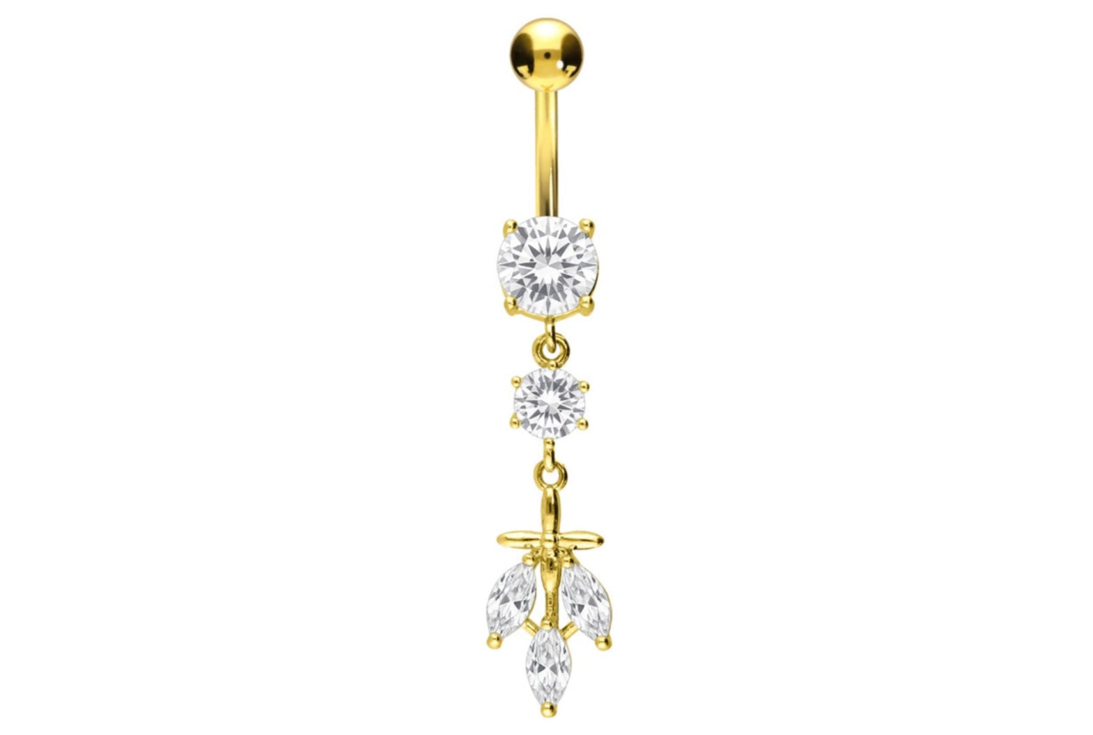 gold dangle belly ring with a unique design