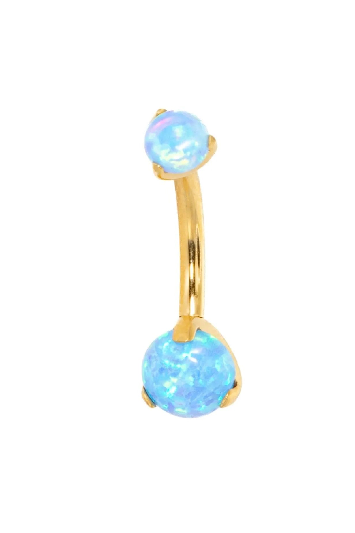 hypoallergenic gold belly ring with 2 blue opals