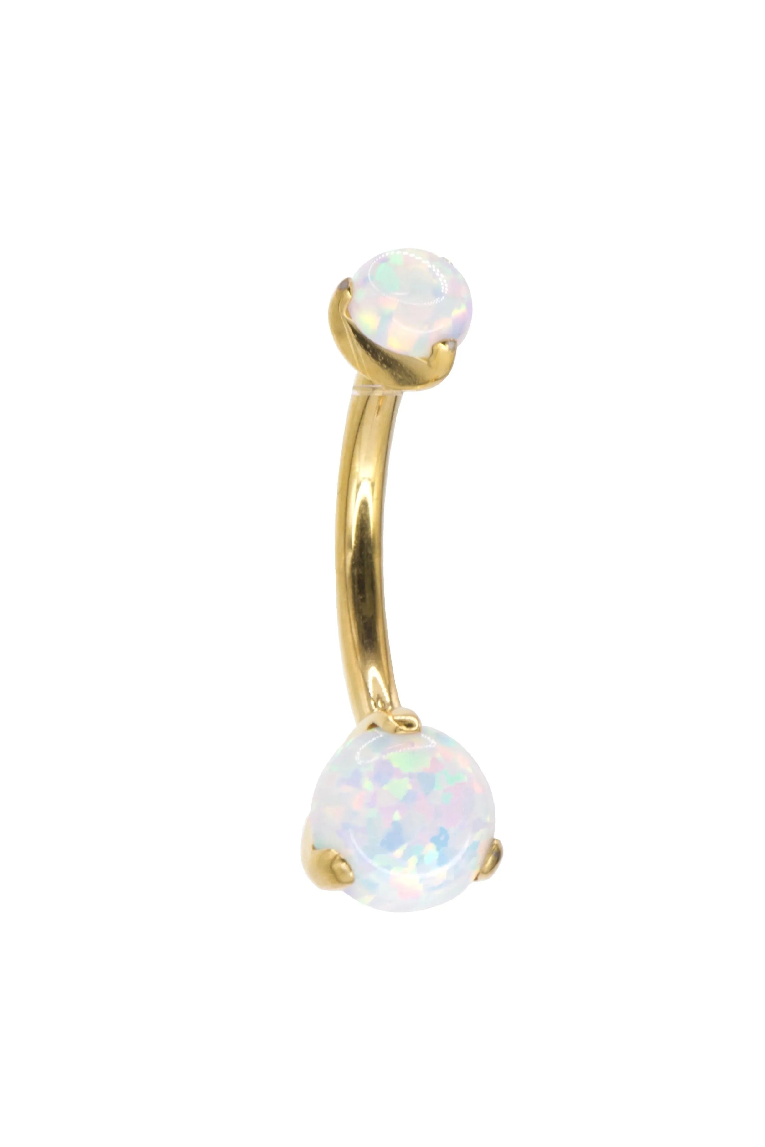 hypoallergenic gold belly ring with 2 white opals