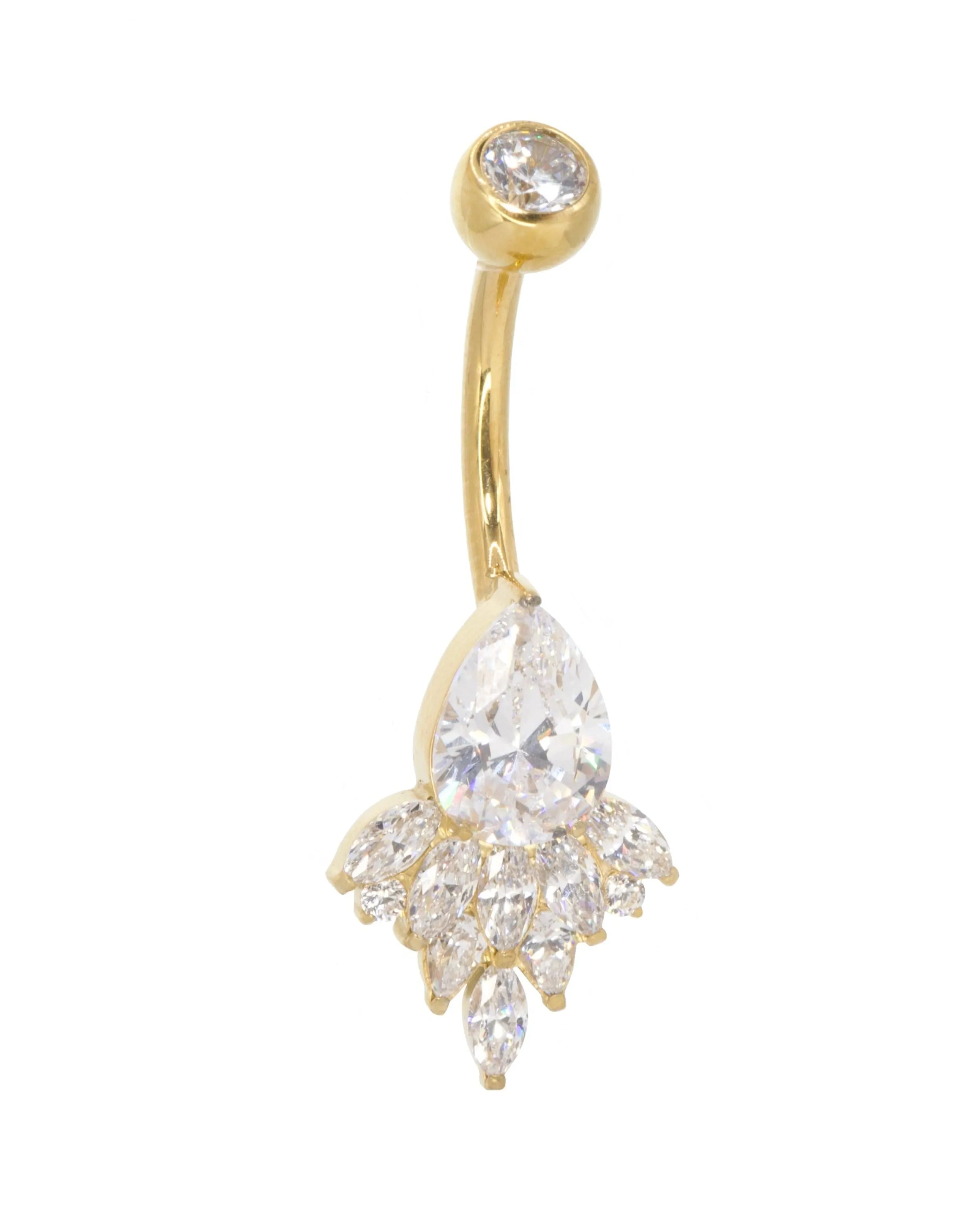 gold belly ring featuring an elegant crystal design