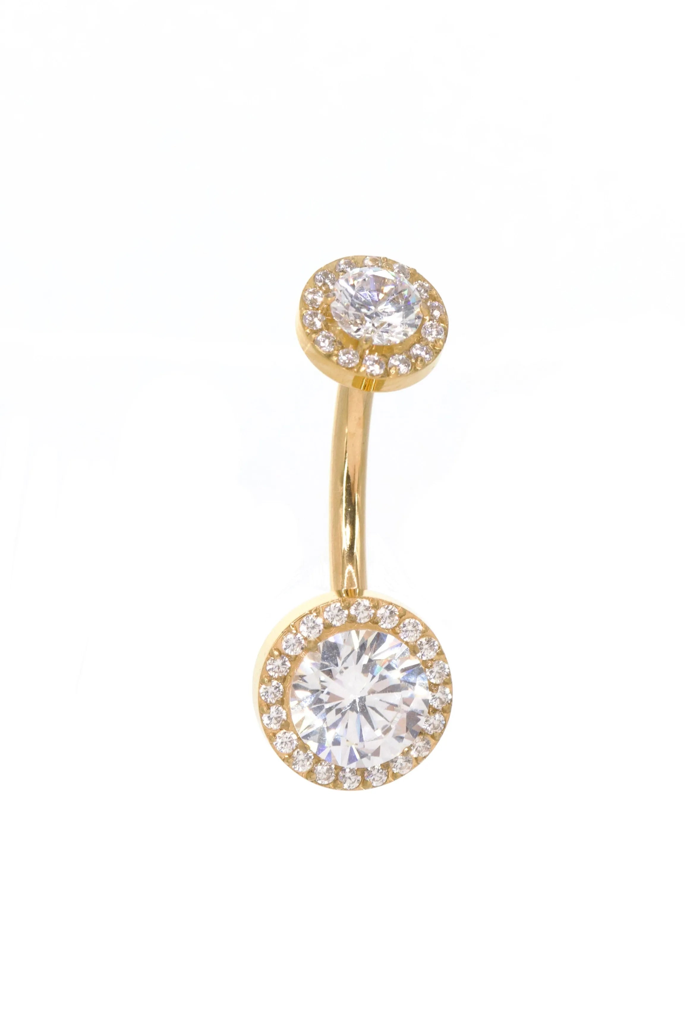 hypoallergenic gold belly ring with 2 elegant crystals