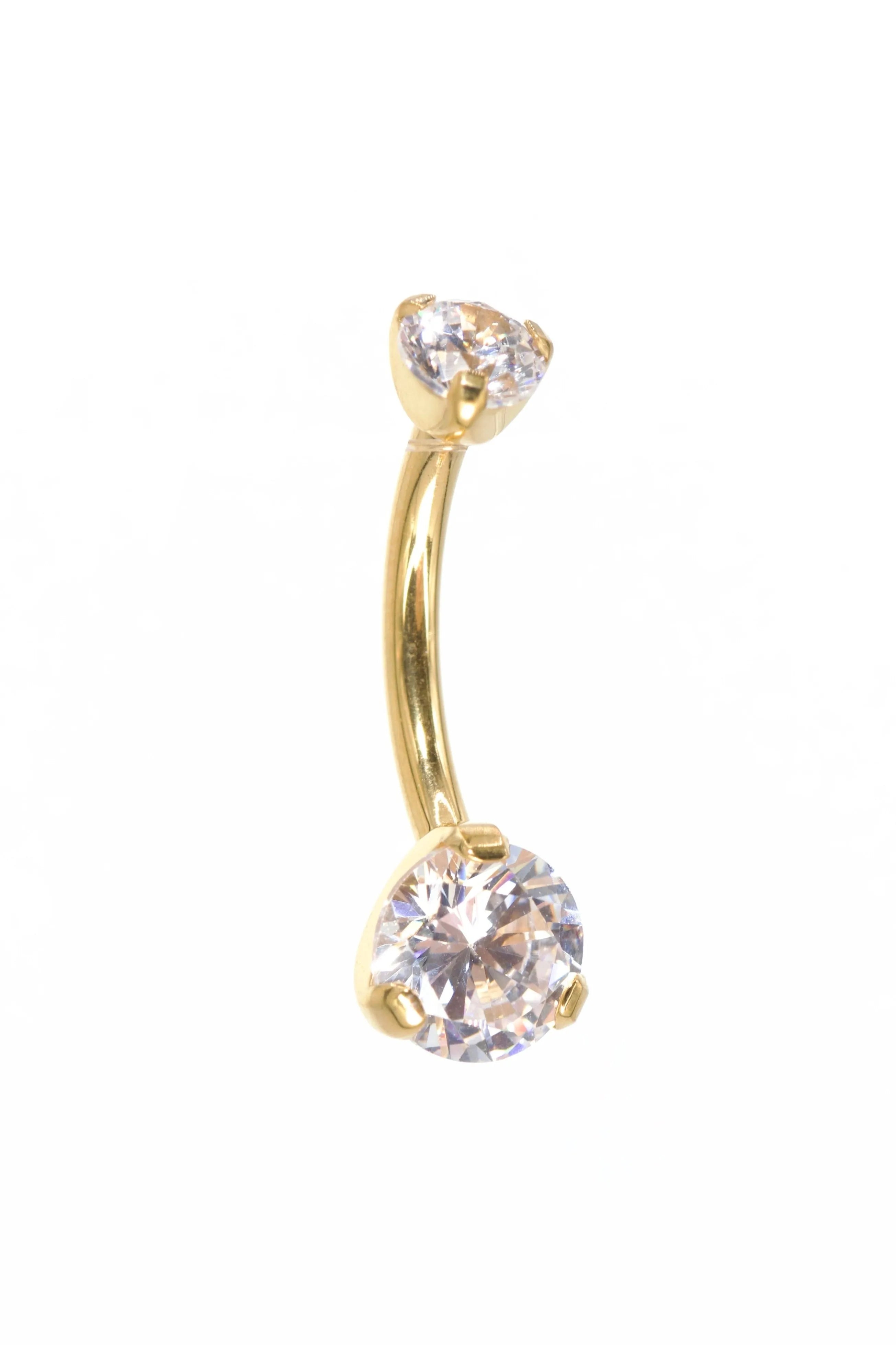 gold diamond belly ring featuring 2 dainty crystals