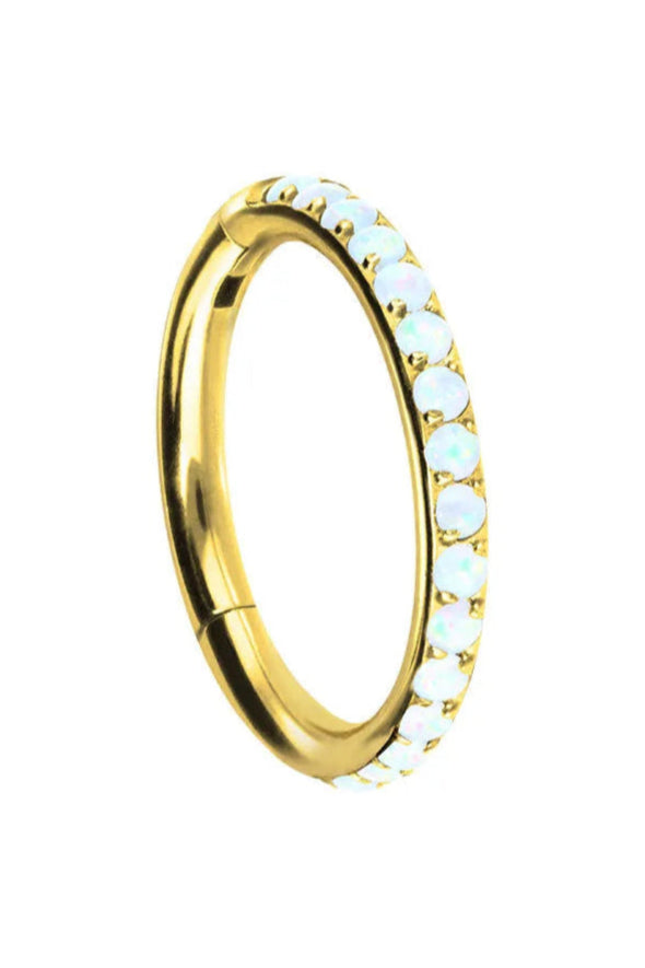 gold cartilage ring hoop featuring dainty white opals