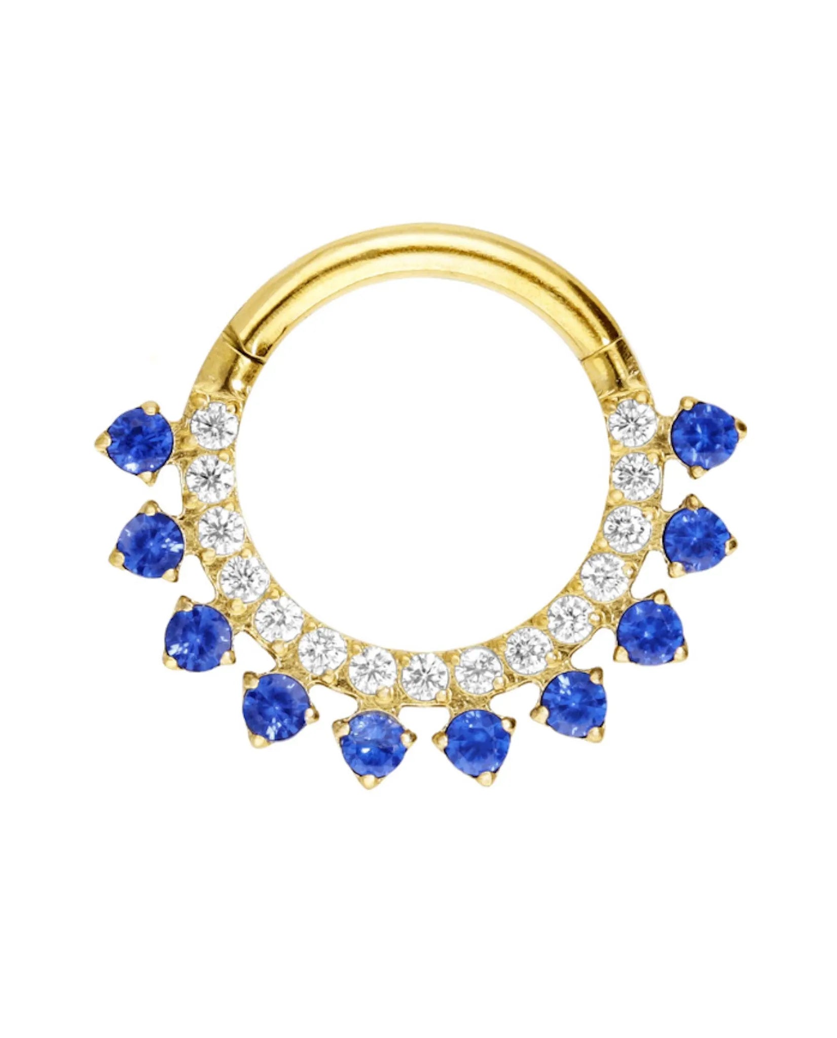 hypoallergenic gold daith jewelry with a blue crystal design