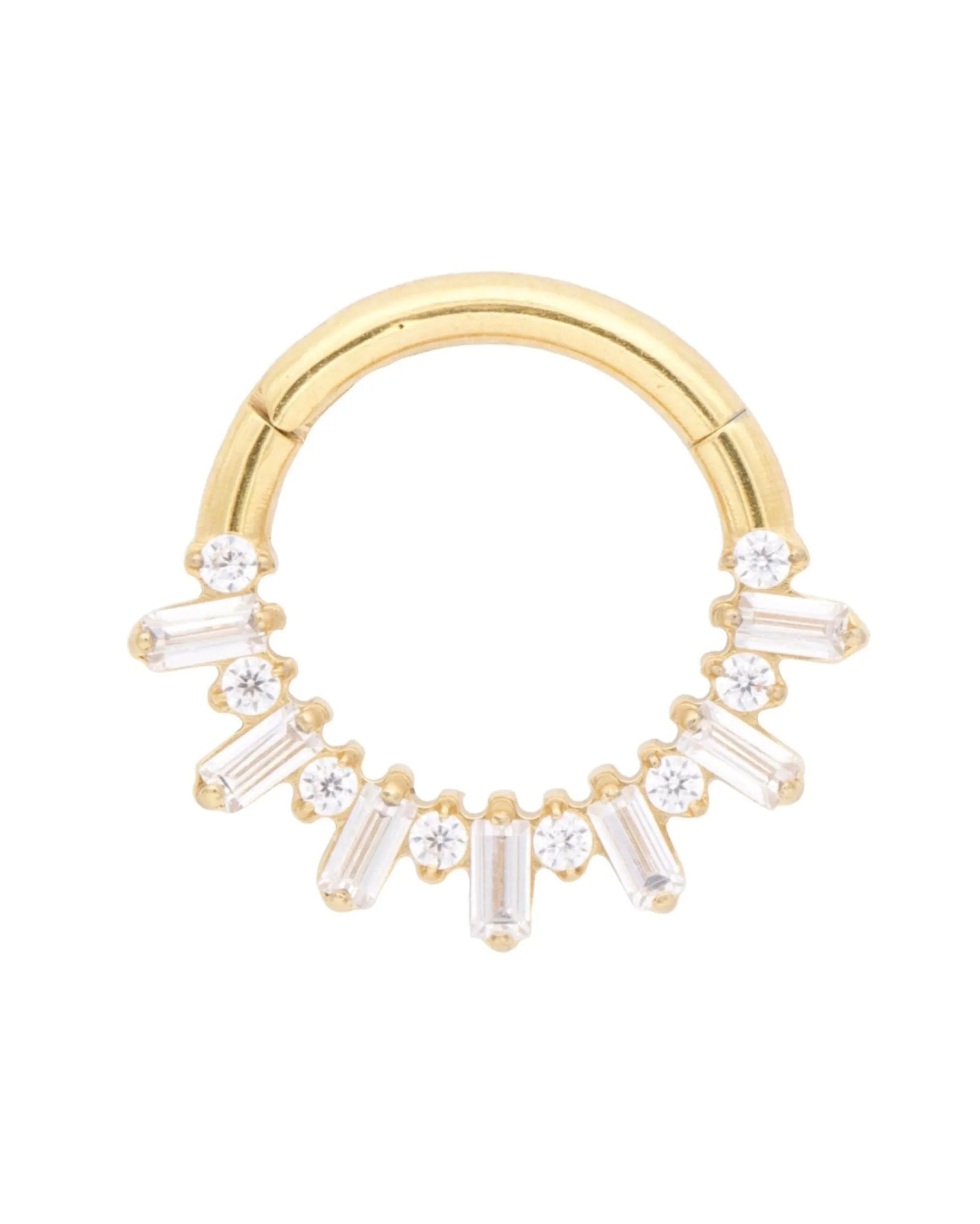 gold septum jewelry with a dainty crystal design