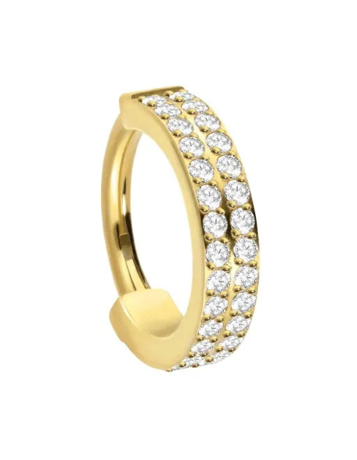 gold cartilage ring hoop with a double crystal row