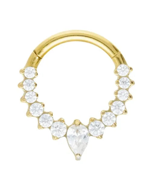 gold septum jewelry with an elegant crystal design