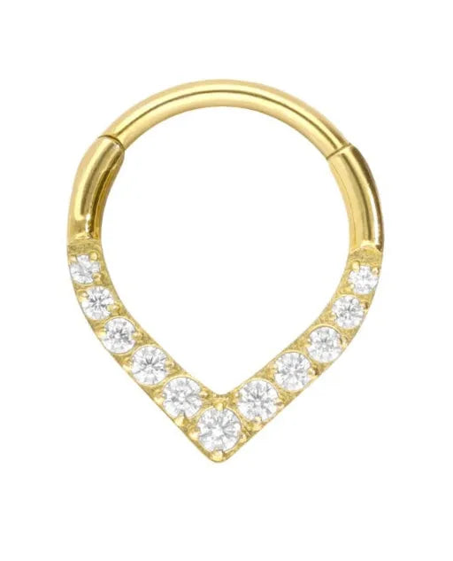 gold septum jewelry with a dainty crystal design