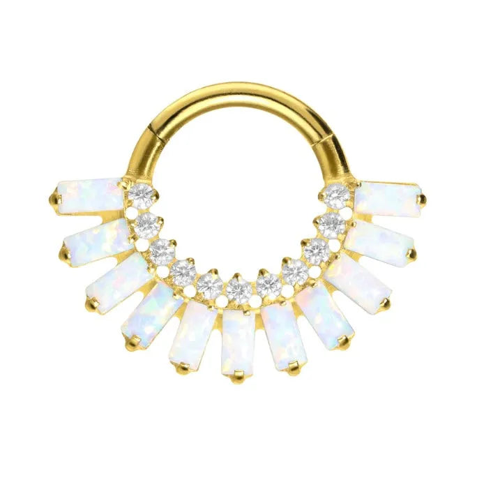 gold daith jewelry with an extravagant opal design