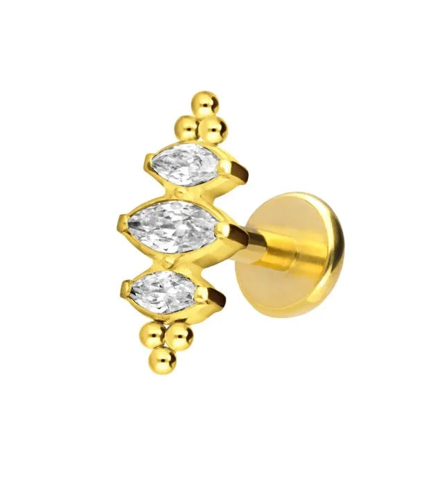gold flat back earring for helix, flat & conch piercings.