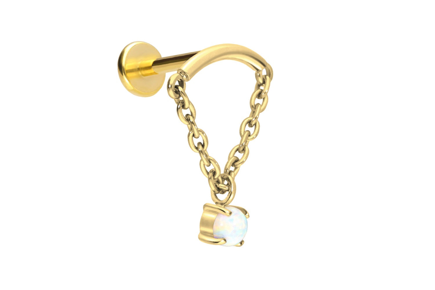 gold hidden helix jewelry with a floating opal